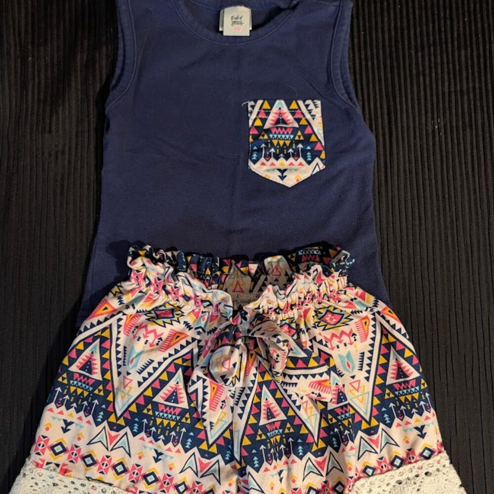Toddler Girl Tribal Pattern Outfit - Tank Top & Short Set (XL - 24m-2T)
